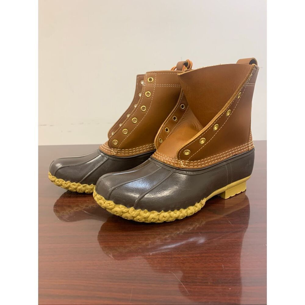 LL Bean Brown Leather 8" Lace Up Ankle Duck Bean Boots Men’s Size 7W NEW